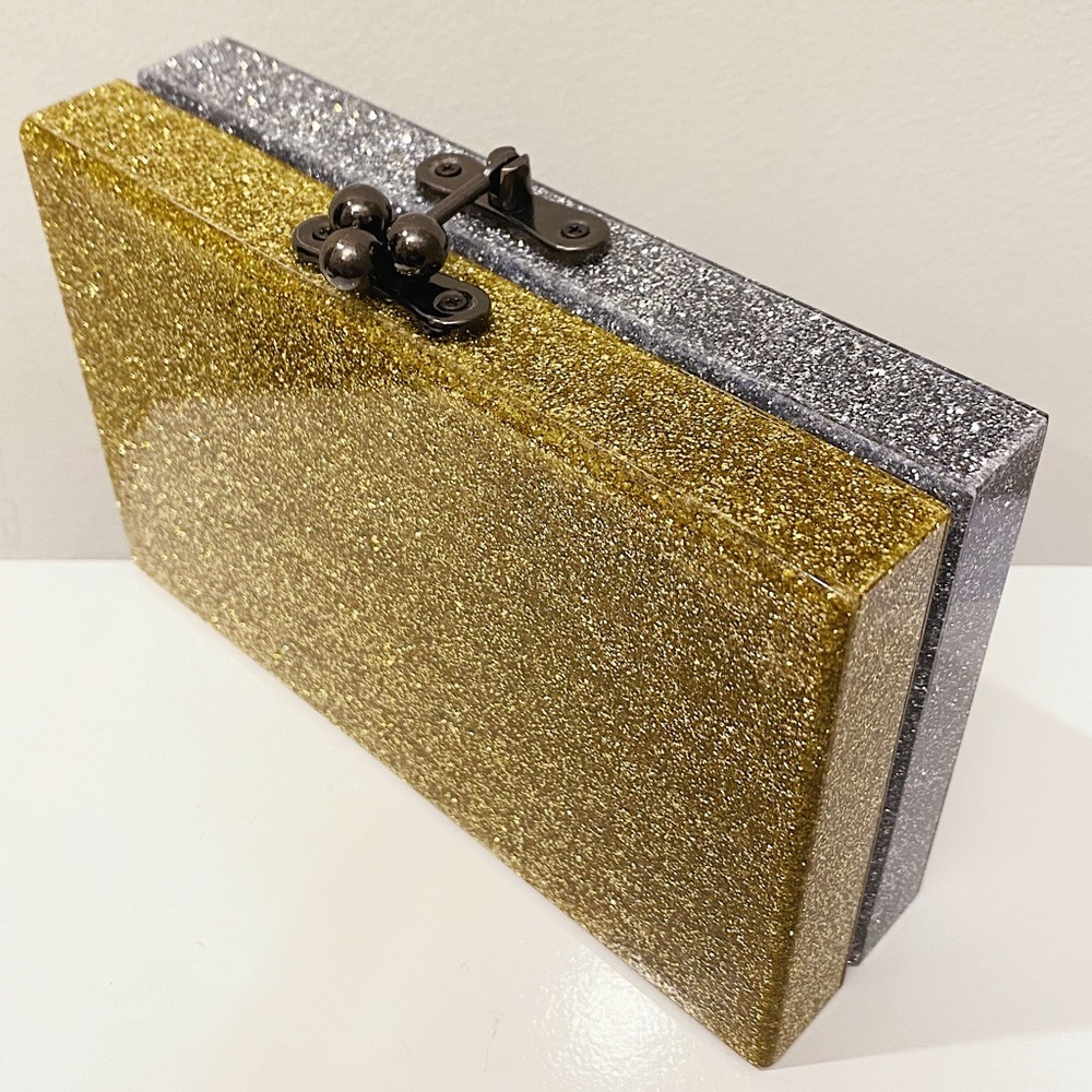 Ashlyn’d Lucite Acrylic Silver Gold Glitter Handmade Clutch Bag